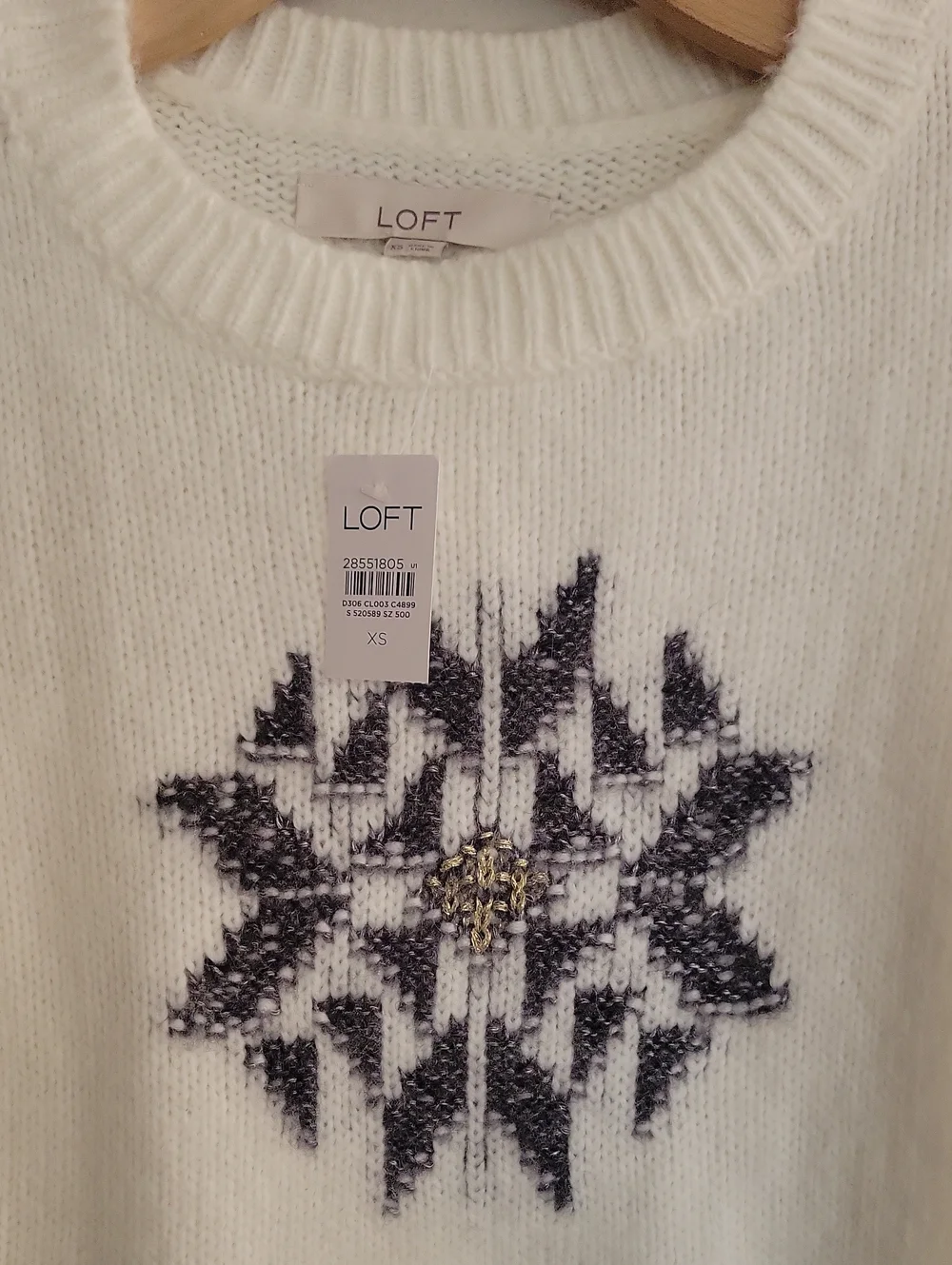 LOFT NWT Cream Crewneck Sweater with Gray Fair Isle Motif Wool Blend Size XS